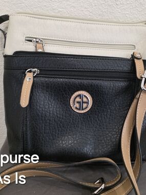 Black & Cream Crossbody Bag with Tan Trim